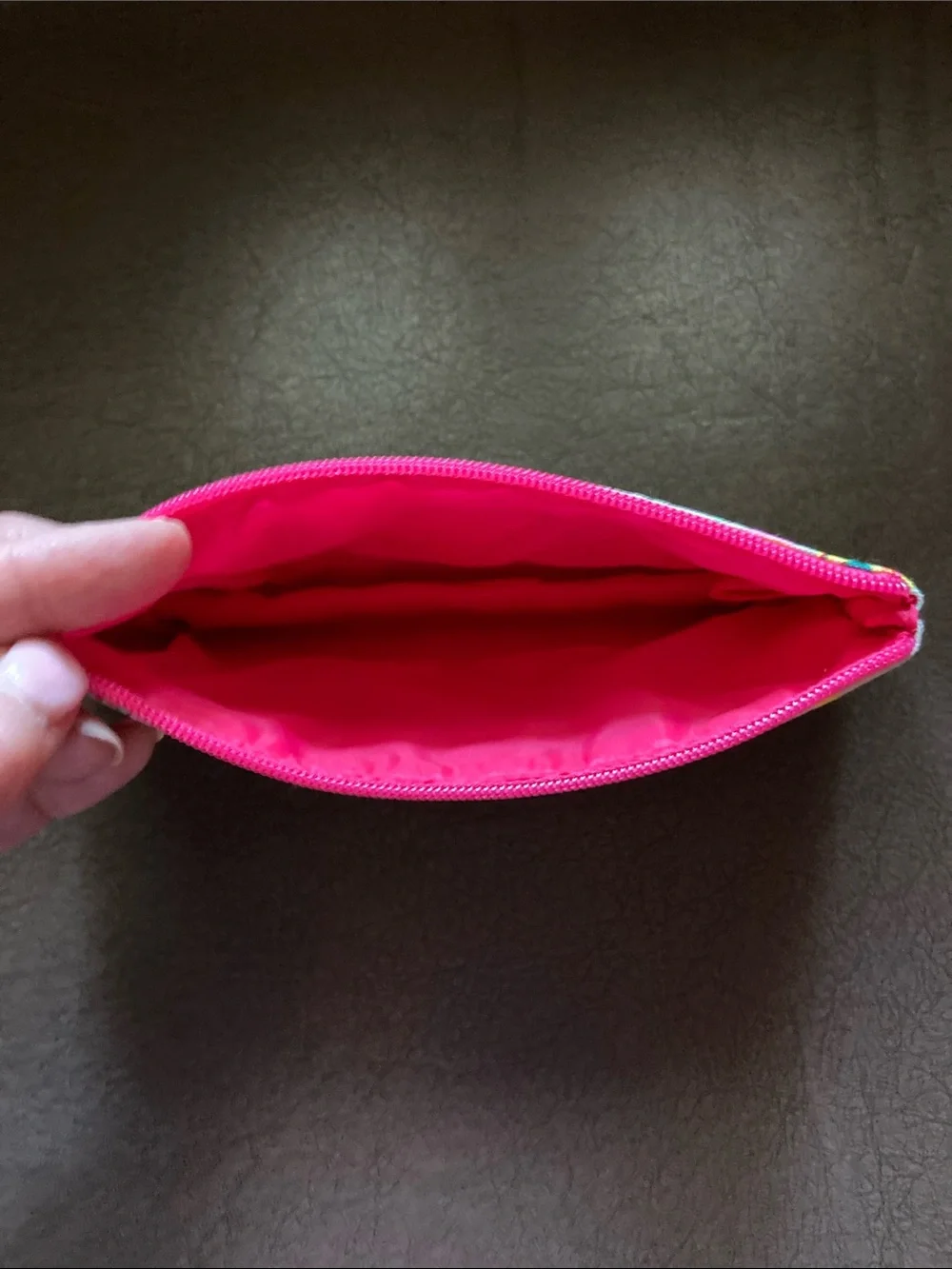 Clinique Multicolor Heart Print Cosmetic Pouch with Hot Pink Zipper